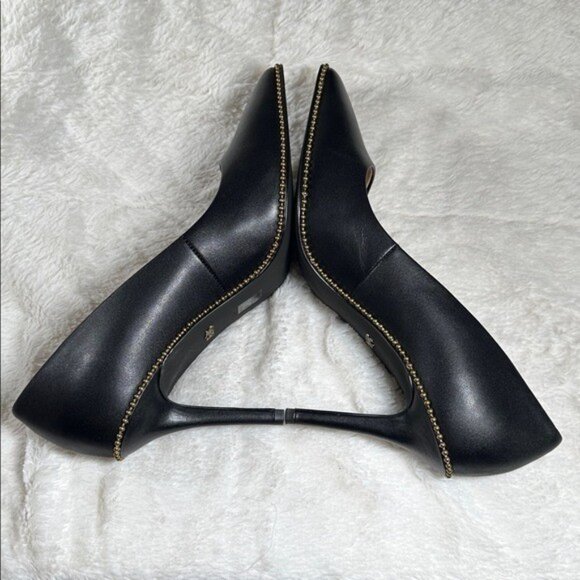 Coach Waverly Beadchain Leather Heels Black Gold Shoes - Picture 6 of 16